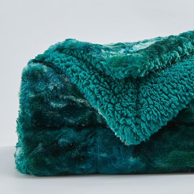 NEWCOSPLAY Super Soft Faux Fur Throw Blanket for Couch Tie-dye Dark Teal Sherpa Fuzzy Plush Warm Blanket for Sofa Bed (Tie-dye Dark Teal, Throw(40"x50"))