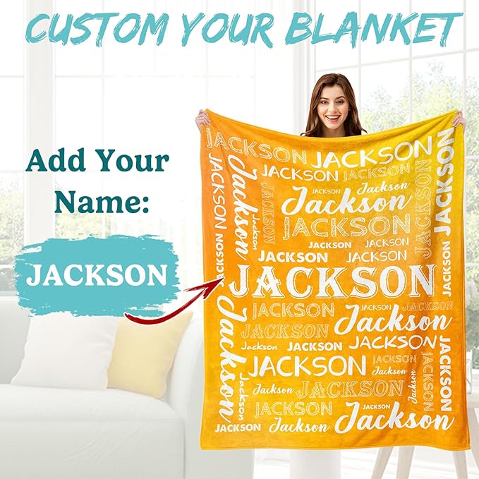 Ship Next Day, Personalized Baby Blanket with Name - Printed in USA, Custom Name Blanket for Boys Girls Kids, Customized Flannel Blankets Gifts for Teen Shower Toddlers Christmas Brithday