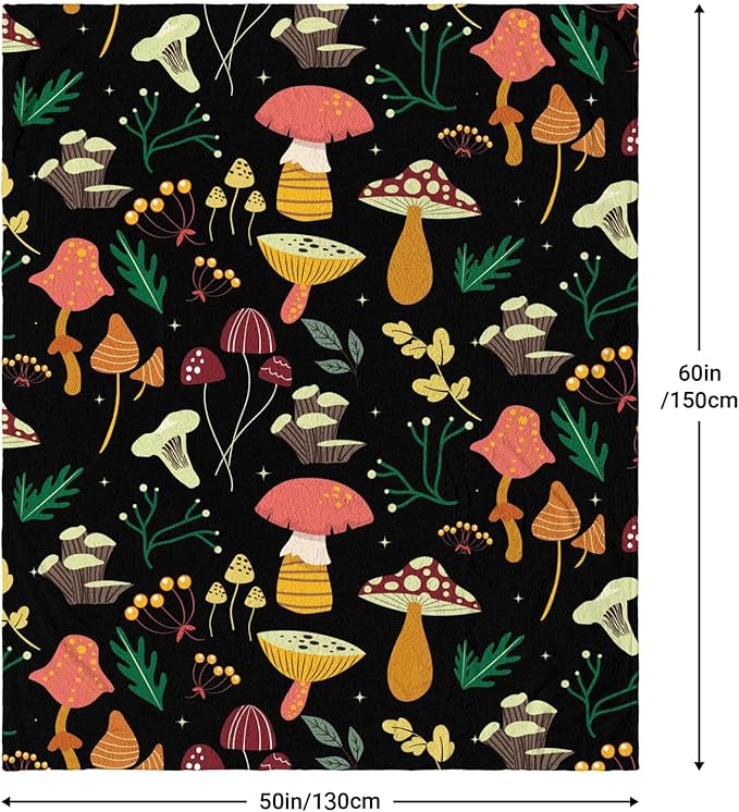 Mushroom Blanket Soft Flannel Fleece Lightweight Mushrooms Throw Blanket for Kids Boys Girls All Season Plant Blankets for Sofa Couch Bed Decorative Mushroom Blanket Gifts 60"x50"