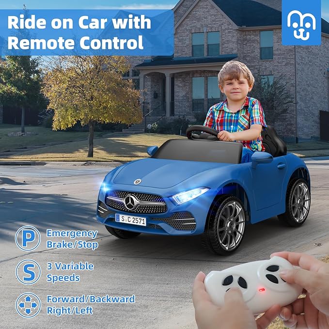 12V Licensed Electric Car with Remote Control, Kids Ride On Car with Bluetooth USB Music Player, 3.1MPH Max Speed, Battery Powered Roadster Birthday Day Gift for Boys and Girls-Blue
