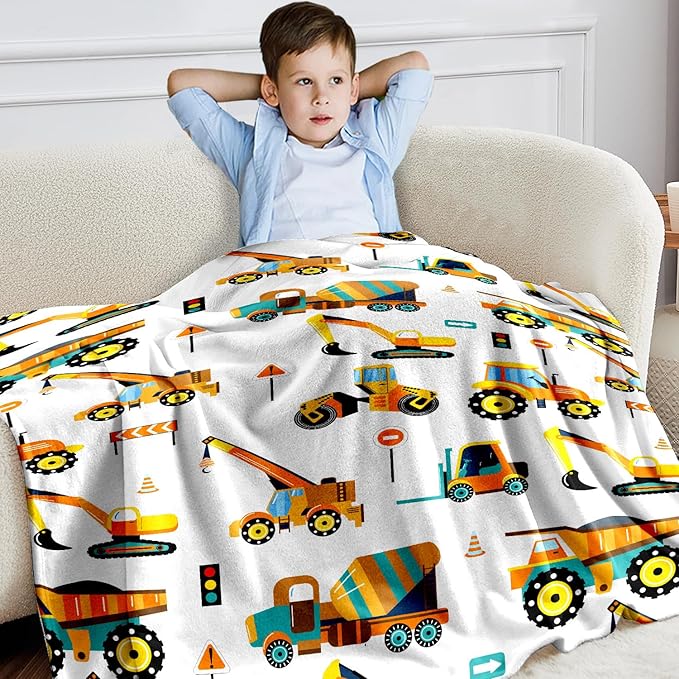 Wajade Kids Fleece Construction Truck Blanket for Boys Soft Throw Blanket with Trucks Car Print Birthday Christmas for Toddler Kids 60"x80"