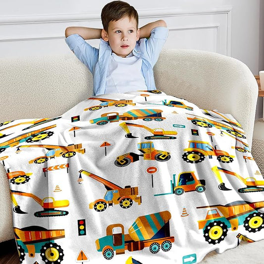Wajade Kids Fleece Construction Truck Blanket for Boys Soft Throw Blanket with Trucks Car Print Birthday Christmas for Toddler Kids 50"x60"