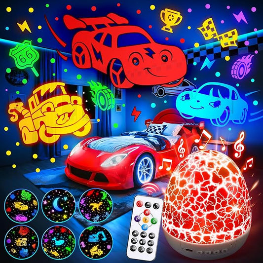 PIKOY Toy Cars Toys | 6HD Films+15 Sounds+31 Colors+Remote Control+360°Rotating | Cars for Toddlers 1-3 Toy Cars for Boys Age 4-7 Dinosaur Egg Light for Nursery Toddler Boy Birthday Gifts 1-8 Years