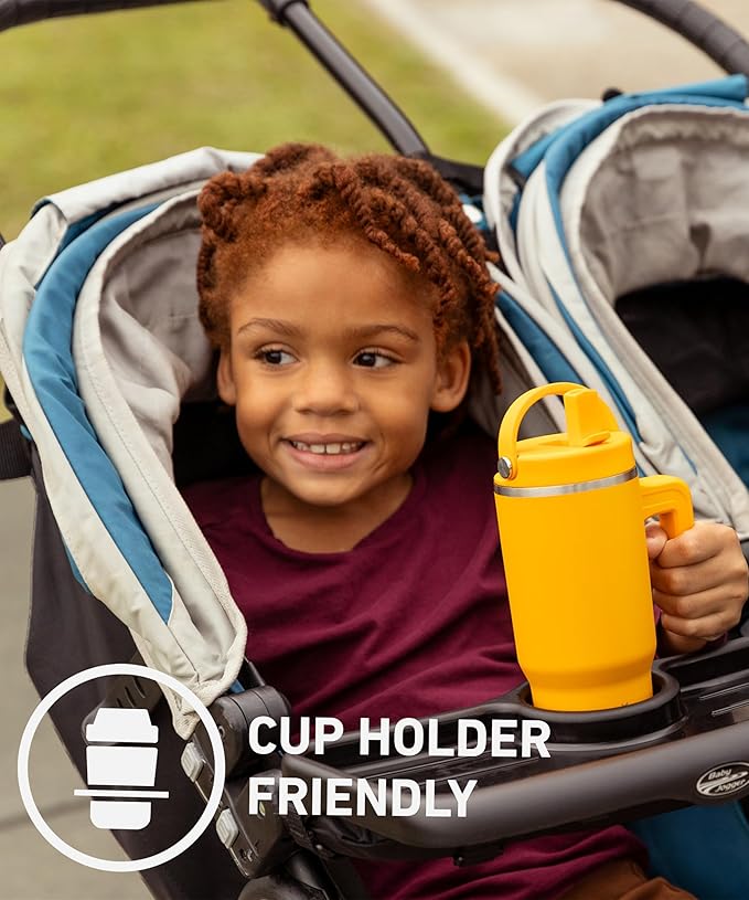 Hydrapeak Kids Voyager 18 oz Tumbler with Handle and Flip-Up Straw Lid | Spill Proof and Leak Resistant | Reusable Stainless Steel Water Bottle | Gift for Kids Boys Girls | Citrus