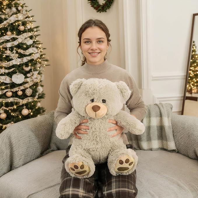 LotFancy Teddy Bear Stuffed Animal, 20 inch Gray Stuffed Bear Plush Toy, with Cute Footprints, Gift for Kids Baby Toddlers on Baby Shower, Birthday, Christmas, Easter Decoration