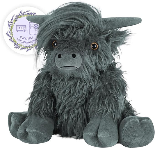 Heatable & Coolable Highland Cow Stuffed Animal, Microwavable Heating Pad for Soothing & Relaxation, Black Cattle Plushies for Stress Relief, Lavender Scented Stuffed Cow Gifts