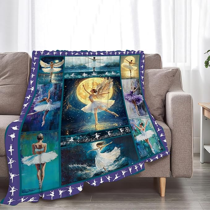 Ballet Dance Blanket Fleece Soft Warm Plush Dance Throw Blanket Lightweight Plush Fuzzy Cozy Dancing Blankets Gift for Girls Woman Kids Adult Suitable for Couch Sofa BedSofa Bed 80"X60"