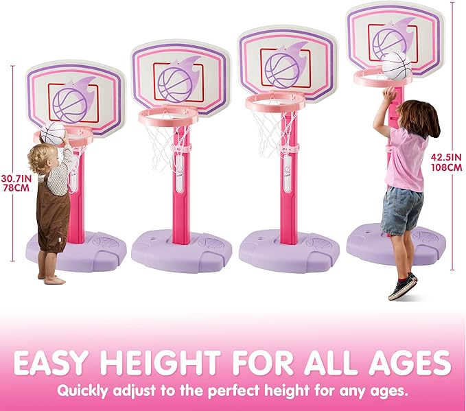 JOYIN Toddler Basketball Hoop, Adjustable Basketball Goal with 4 Balls for Kids Indoor Outdoor Play, Basketball Arcade Game, Christmas Birthday Gift for Boys Girls Age 1 and Up - Air Pump Included