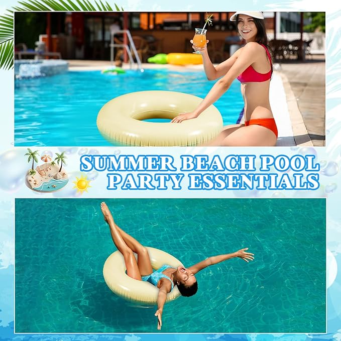 6 Pcs Inflatable Pool Floats 24 Inches Swim Tube Bulk Swimming Ring Pool Floaties for Beach Party Decorations Women and Men River Lake Summer Vacation Holiday (Yellow)
