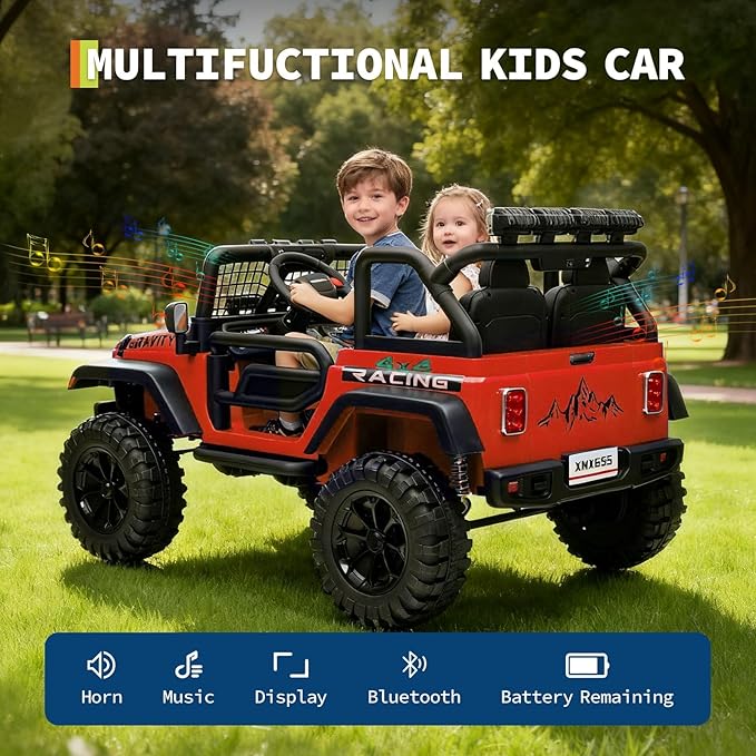 24V Ride on Car for Kids, 2 Seater Electric Truck with Parent Remote Control, Spring Suspension, 2 Speeds, LED Headlight & Music Player, Kids Electric Vehicle for Aged 3-8 Years, Red