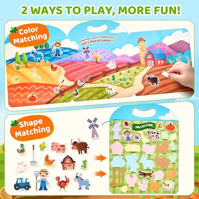 JoyCat Reusable Sticker Book - Jelly Animal Stickers for Toddlers, Kids Sticker Activity Book, Travel Toys for Road Trip, Car & Airplane, Educational Learning Gifts for Boys and Girls Ages 3-5 (Farm)