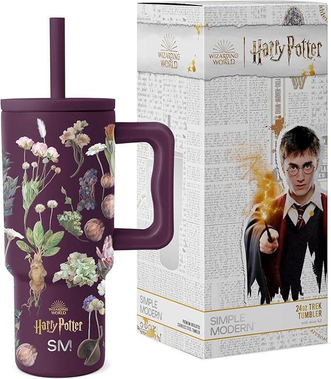 Simple Modern Harry Potter Kids 24 oz Tumbler with Handle and Silicone Straw Lid | Spill Proof and Leak Resistant | Reusable Stainless Steel Bottle | Gift Kids Boys Girls | Trek Collection | Herbology