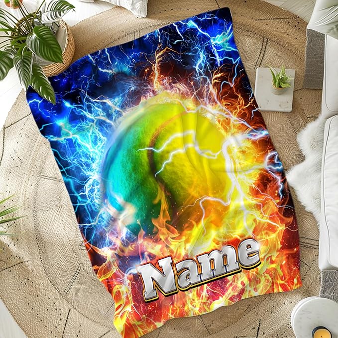Tennis Blanket for Son Grandson on Birthday, Personalized 50x40 Inches Cozy Soft Small Tennis Blankets for Kids Boys Sports Decor for Sofa Couch