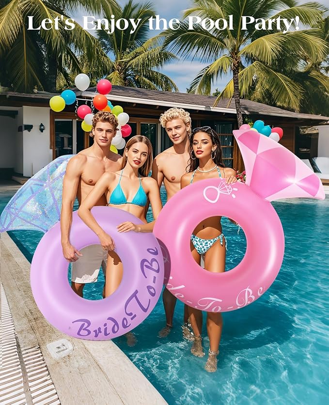 HeySplash Pool Floats, Inflatable Diamond Ring Pool Float, Large Engagement Ring Floatie for Bachelorette Party, Swim Tube River Lake Wedding Bride Stagette Decor Fun Toy Raft for Adults, Pink