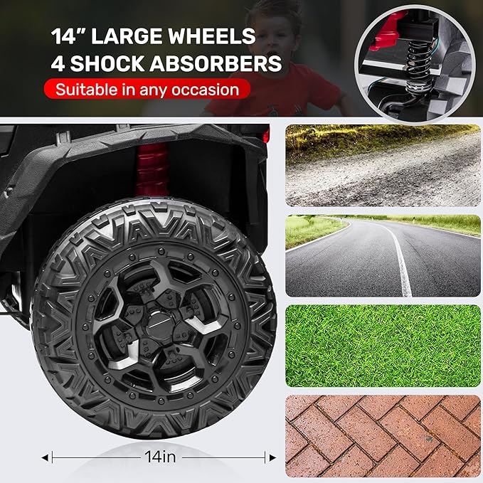 ANPABO 24V Ride on Toys for Big Kids w/Remote Control, 4X75W Motors, Max 4.5MPH, 4WD/2WD Switchable, 4 Shock Absorbers, 19" Spacious Seat, Bluetooth, Electric Car for Kids(Red)