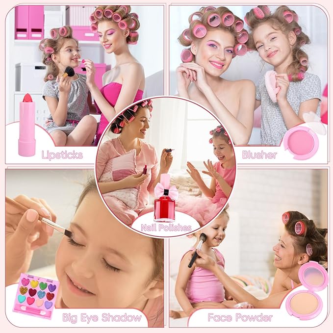 Gifts for 3 4 5 6 7 8 9 10 Year Old Girls Birthday Christmas Valentines, Princess Non Toxic Makeup kit Toys for Little Girls Presents, maquillaje para niñas Kids Makeup - U
