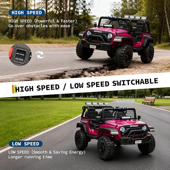 24V Ride on Car for Kids, 2 Seater Electric Truck with Parent Remote Control, Spring Suspension, 2 Speeds, LED Headlight & Music Player, Kids Electric Vehicle for Aged 3-8 Years, Pink