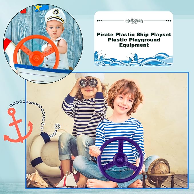 2 Pack Steering Wheel Playset Plastic Pirate Ships Wheel with Mounting Tools for Kids Playground Outdoor Gym (Purple, Orange)
