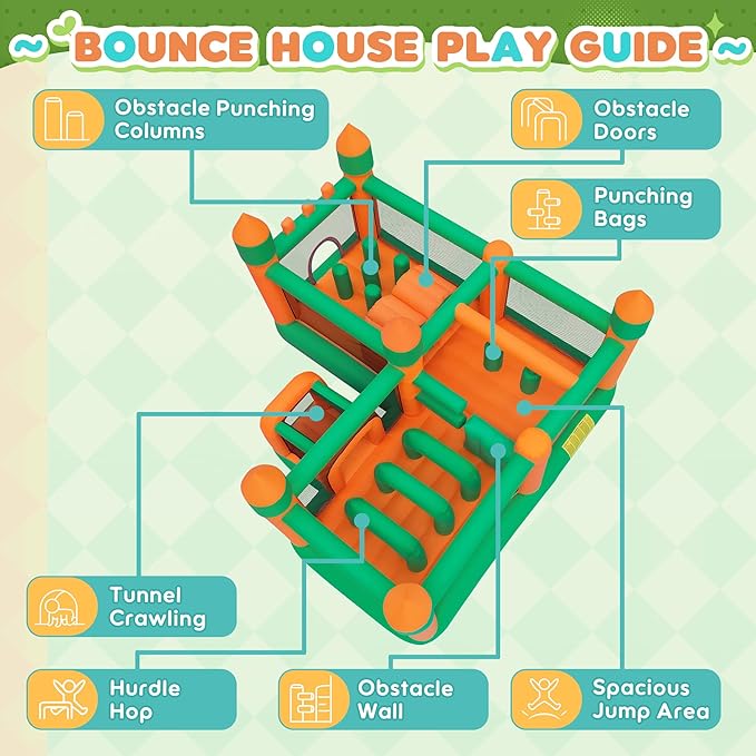 Inflatable Bounce House Kids Obstacle Bouncy Castle for Outdoor Indoor