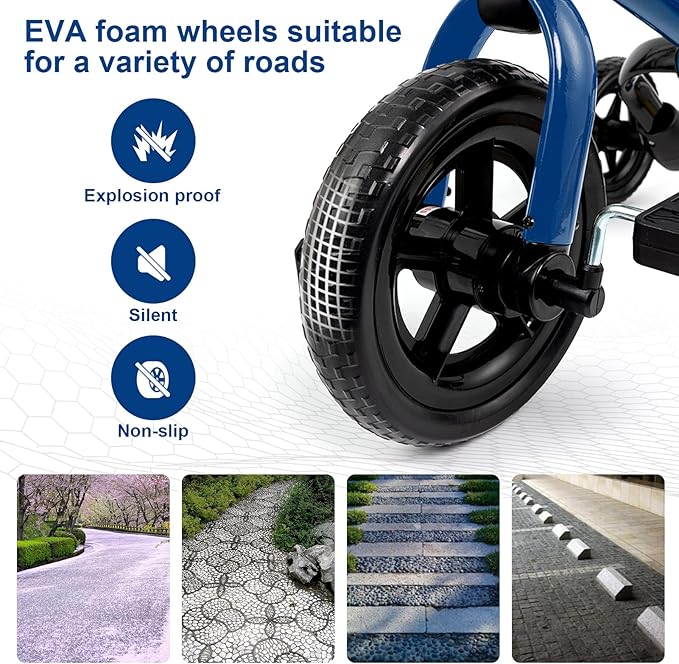 XPIY Tricycle for Toddlers Age 2-5 Years Old, 3 in 1 Folding Toddler Bike for Boys and Girls, Kids' Bike Trike with Detachable Pedal and Adjustable Seat (Blue)