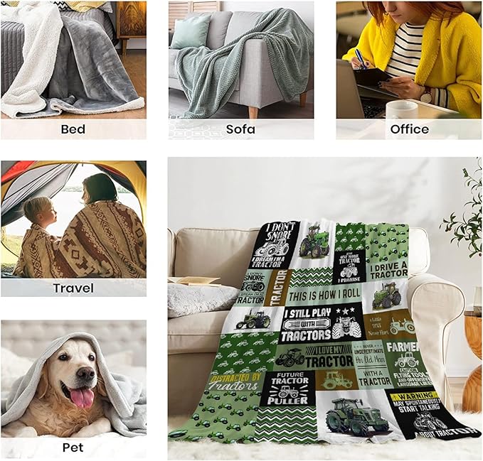Tractor Blanket Farm Harvester Blankets,Tractor Throw Blanket Gifts for Girls Boys,Ultral Soft Warm Lightweight Car Blanket for Boys Room Decor Bed Sofa,90"x120"for Whole Family