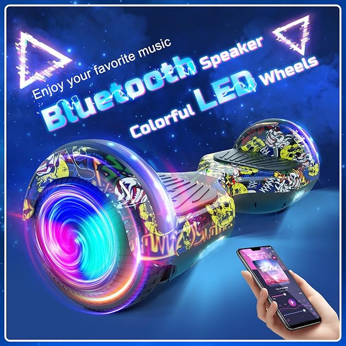 Scooter with Seat Attachment for Kids Adults, 6.5'' 8.5''Balancing Scooter with Bluetooth Speakers & Colorful LED Light with Kart