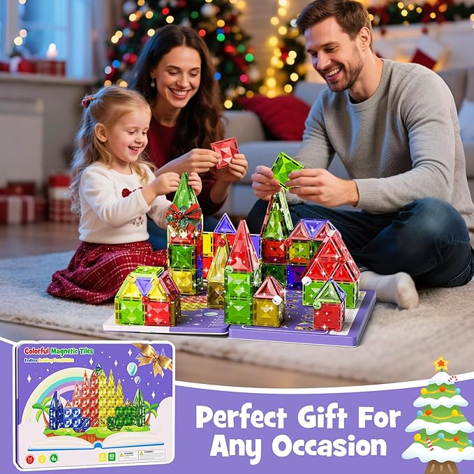 60pcs Diamond Magnetic Tile, Magnetic Building Blocks Magnet Toy with Iron Box, STEM Educational Montessori Indoor Building Kit for Preschool Boys Girls Age 3+ Classroom Must Haves