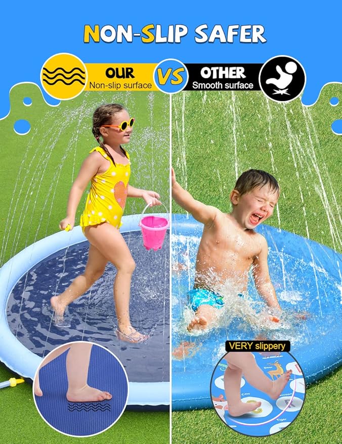 VISTOP Non-Slip Splash Pad for Kids and Dog, Thicken Sprinkler Pool Summer Outdoor Water Toys - Fun Backyard Fountain Play Mat for Baby Girls Boys Children or Pet Dog (59 inch, Red&Yellow&Green&Blue)