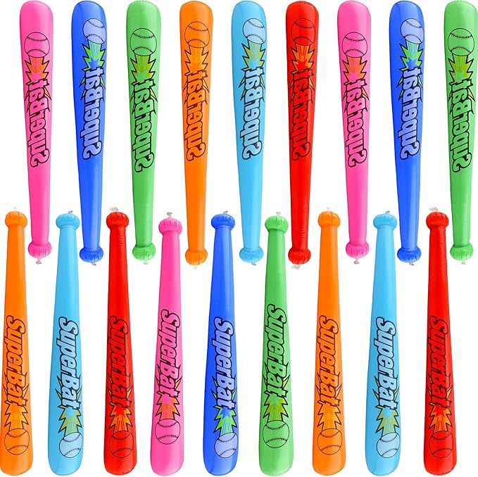 18 Pack 31.5 Inch Inflatable Baseball Bats Blow Up Baseball Bat Inflatable Toy Bat Inflates for Kids Carnival Birthday Baseball Theme Party Supplies, 6 Colors
