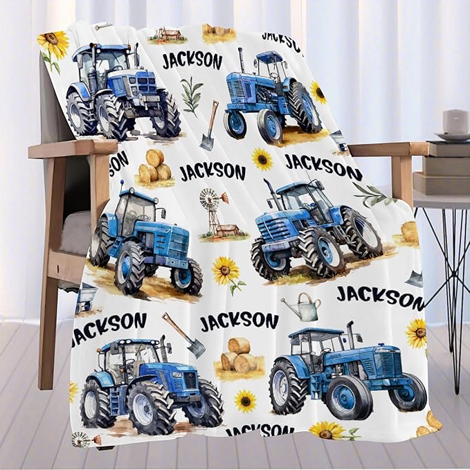 Custom Farm Tractor Blanket with Name Personalized Farm Tractor Blankets for Girls Boys Women Men Customized Blanket Gifts for Birthday 60"x80"for Adults