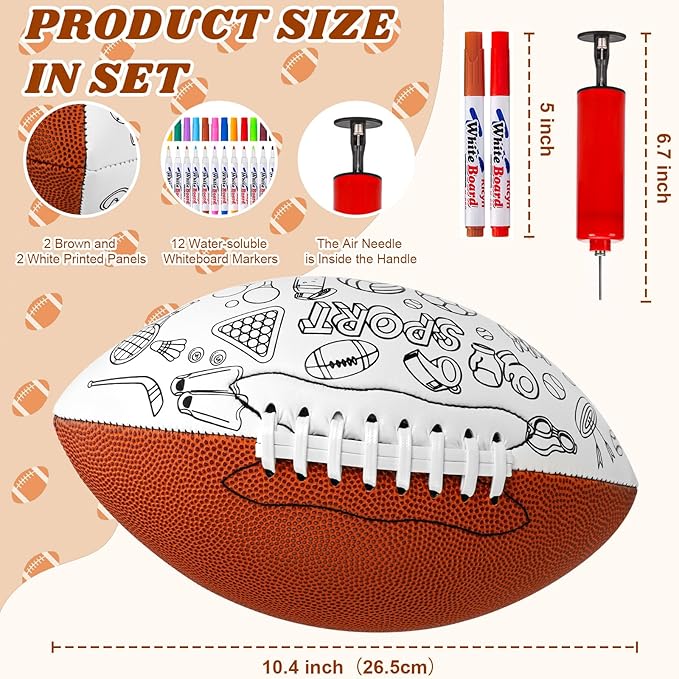 Size 6 Kids Football Custom Color Youth Size Football Color Your Own Footballs Includes Air Pump 12 Pcs Makers DIY Coloring Footballs Craft Gifts 10.4 Inches Youth Football Toys for Boys Sport Fans