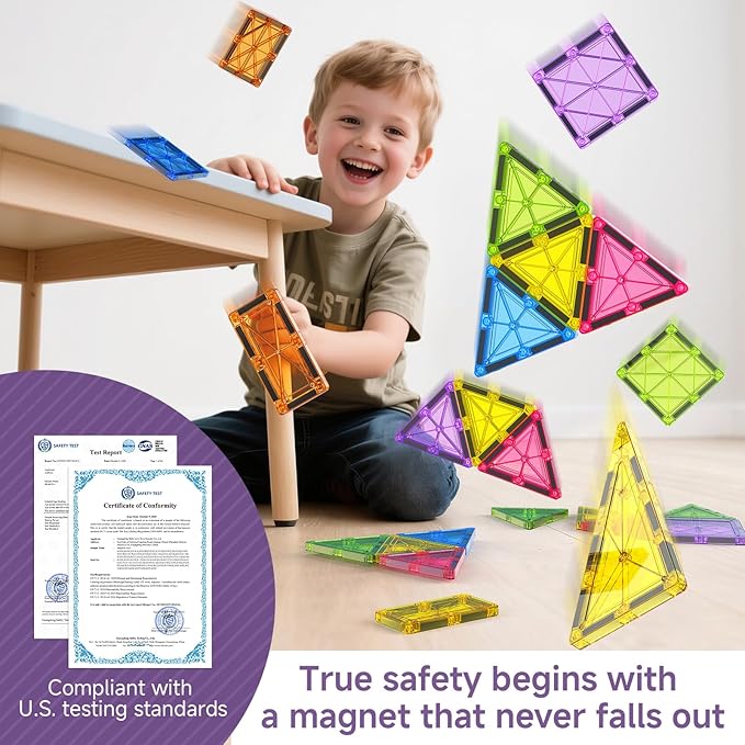 100Pcs Premium Magnetic Tiles Toys Set with Sturdy Iron Case, STEM Educational Building Blocks for Kids Ages 3-5 4-8, Montessori Sensory Toys, Creative Birthday Gifts for Toddler Boys & Girls