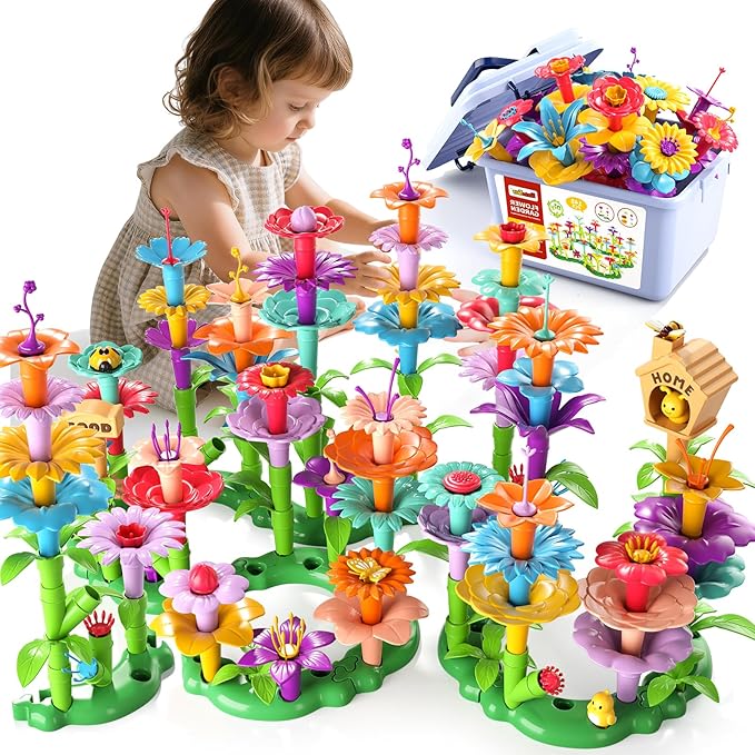 148PCS Flower Garden Building Toys for 3 4 5 6 Year Old Girls, Educational Activity Preschool Birthday Gifts for 3 4 5 Year Old Girls, Building Stem Toys for Kids Toddlers Ages 3-5