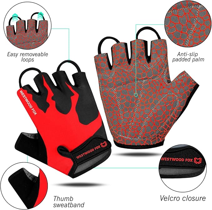 Cycling Gloves Half Finger Unisex Padded Grips Palm Bicycle Summer MTB Bike Gloves for Men Women Non-Slip Fingerless Short Mountain Bike Sports Hiking Climbing Gym