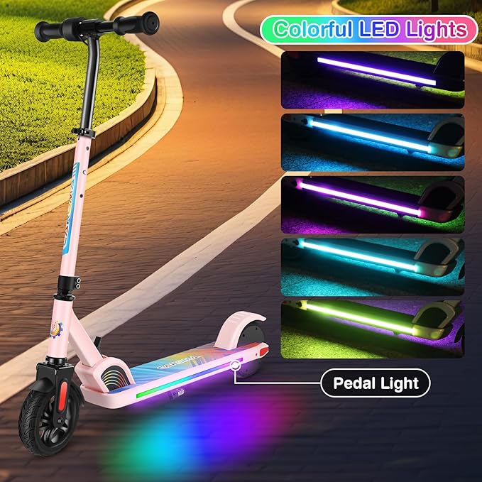 Caroma Electric Scooter for Kids Ages 6-14, 150W/180W Motor,10 MPH Max Speed & 7 Miles,Adjustable Height & Speed,Colorful Lights,LED Display,Foldable Kids Electric Scooter 132 Lbs Max Load