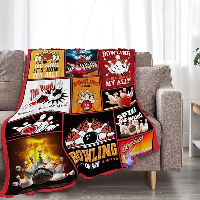 Bowling Blanket Bowling Sport Lover Throw Blankets Gifts for Girls Boys Kids Soft Cozy Fleece Plush for Couch Sofa Bed 60"x50"