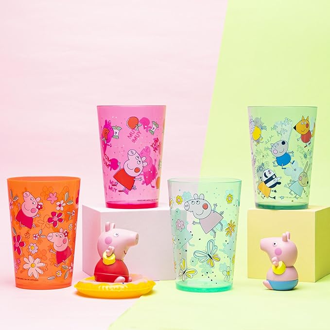 Zak Designs Peppa Pig Nesting Tumbler Set for At Home, 14.5oz Non-BPA Plastic Cups, 4-Pack (Peppa Pig and Friends)