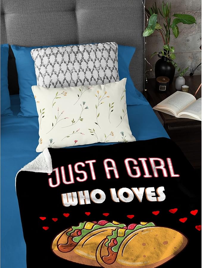 Just Girl Who Loves Tacos Blanket Soft Blankets and Throws Flannel Cozy Lightweight Quilt Gift Perfect for Bed Sofa Couch-40 x30 Extra Small for Pets