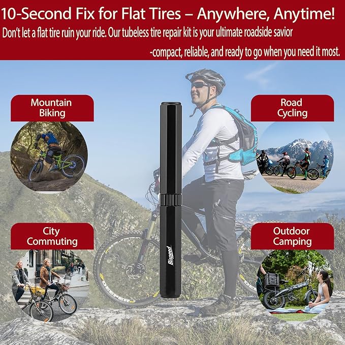 Tubeless Tire Repair Kit with Plugs，Black Tire Plug Kit，Portable Bike Tools，Flat Tire/Puncture Repair Kit，Tubeless Bike Tire Emergency Repair Kit, Easy to Use