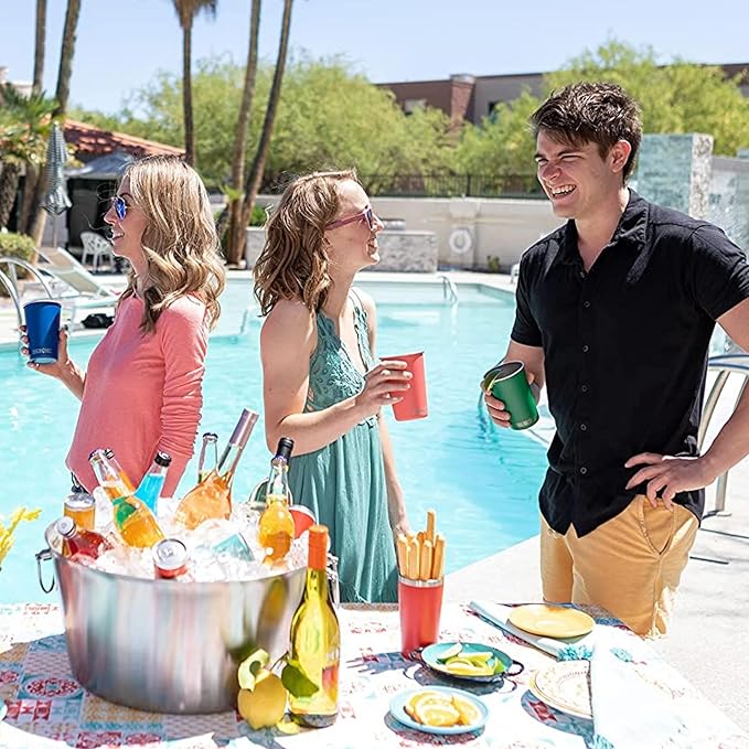 Party Pints: 16 oz Pint Cups, Stackable Tumblers, Eco Friendly Premium Metal Drinking Glasses