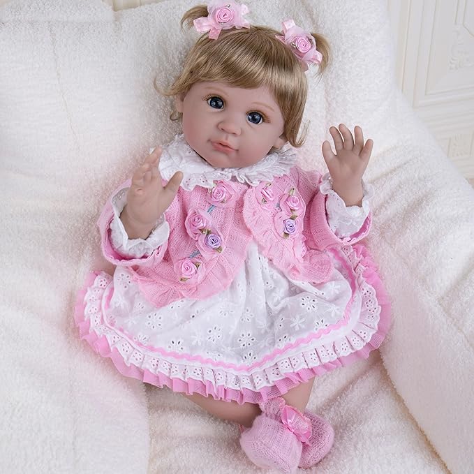Milidool Lifelike Reborn Baby Dolls Girl - Realistic Newborn Silicone Real Life Baby Dolls with Complete Feeding Toy Accessories Set for 3+ Year Old Girls Gifts, Pretend Play, Collection