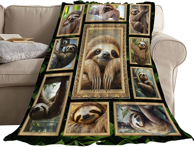 Sloth Blanket Fleece Soft Warm Plush Sloth Throw Blanket Lightweight Plush Fuzzy Cozy Blankets for Lover Kids Adult Suitable for Couch Sofa Bed 60"X50"