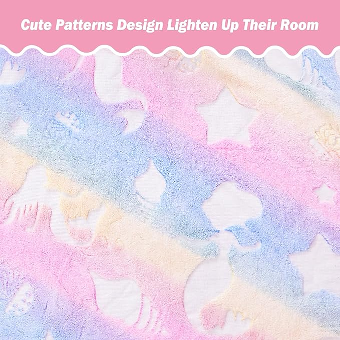 Softan Kids Throw Blanket Glow in The Dark, Soft Cozy Flannel Luminous Blanket for Sofa Couch Bed, Christmas Birthday Gift for Kids, Jellyfish 50x60IN