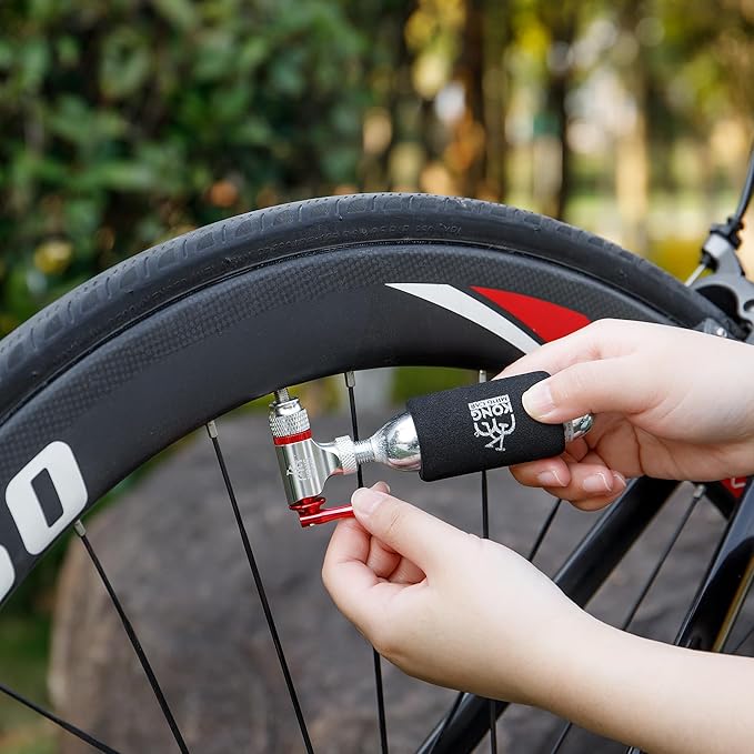 CO2 Inflator Kits with 6 X 16g / 25g CO2 Threaded Cartridges for Bike Tires, Presta and Schrader Valve Compatible, CO2 Bike Tire Pump for Mountain and Road Bicycles