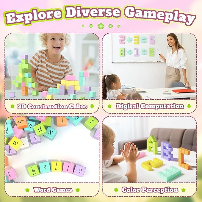 65 PCS Magnetic Blocks Set, 1" Magnet Building Blocks with Toy Eyes and Storage Bag for Kids Gifts, STEM Educational Preschool Sensory Toys for Toddlers Boys Girls Ages 3 4 5 6 7 8 + (Macaron Color)