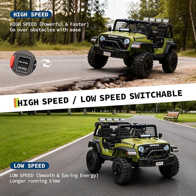 24V Ride on Car for Kids, 2 Seater Electric Truck with Parent Remote Control, Spring Suspension, 2 Speeds, LED Headlight & Music Player, Kids Electric Vehicle for Aged 3-8 Years, Green