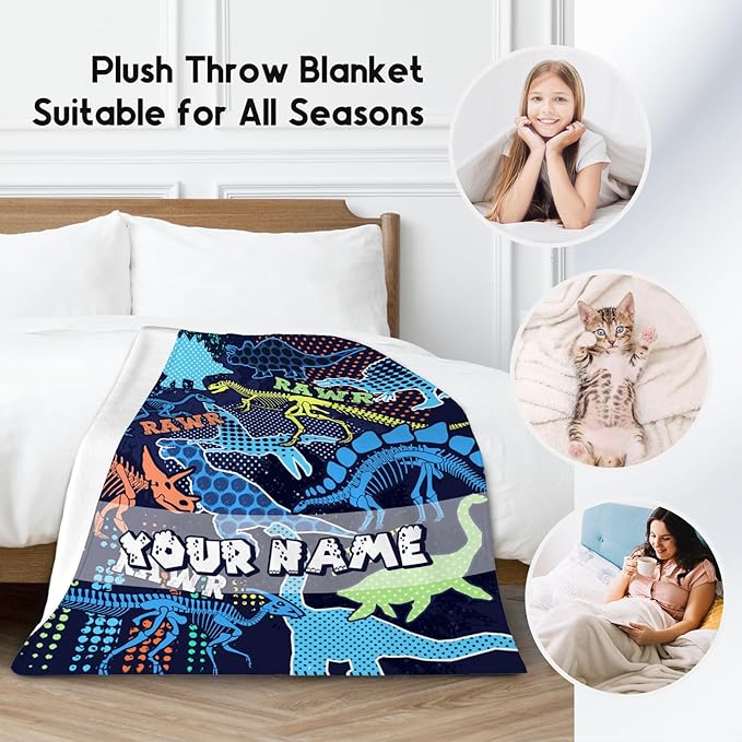 Personalized Dinosaur Blanket for Boys Girls, Dinosaur Gifts for Boys, 30"x40" Toddler Blankets for Children, Custom Kids Throw for Couch Sofa Chair, Soft Fuzzy Cozy Girls Gifts Room Decor