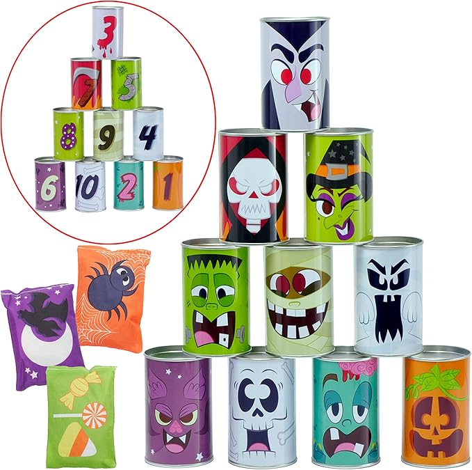 JOYIN 13 Pcs Halloween Carnival Can Bean Bag Toss Games for Kids & Adults Trick or Treat Decoration, Home Decor Party Favors Supplies, Homeschooling Backyard Game