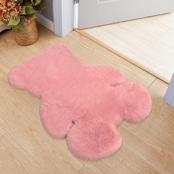 2ft Small Fluffy Pink Rugs for Bedroom Girls, Soft Faux Sheepskin Fur Rug Fuzzy Shaggy Area Rug Cute Plush Carpet for Nursery Kids Aesthetic Living Room Floor Home Decor, Pink
