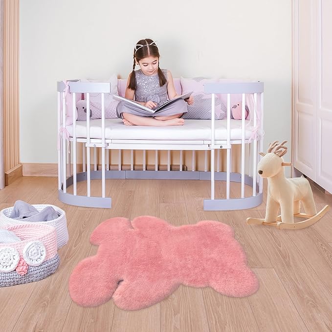 2.5x3.4 ft Pink Small Bear Soft Fluffy Rug, Shag Faux Sheepskin Fur Rug Fuzzy Shaggy Area Rug Cute Plush Carpet for Nursery Kids Girls Bedroom Room Aesthetic Living Room Floor Home Decor, Pink
